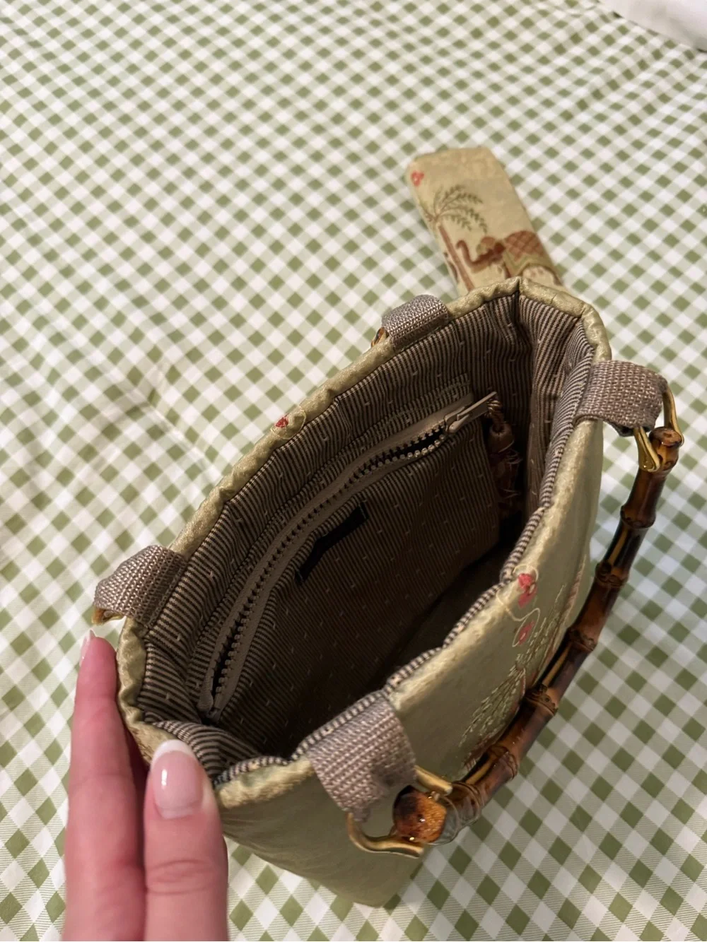 Bay Head Bags Bamboo Handle Embroidered Elephant Handbag w/ sunglass holder